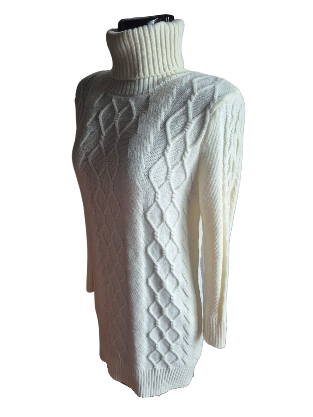 Cream Cable-Knit Turtleneck Sweater Dress Size M - Picture 4 of 7